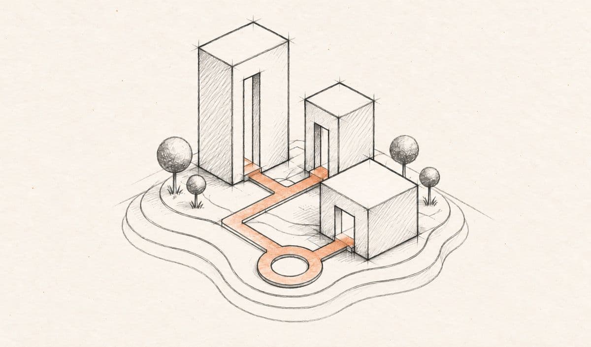 Pencil sketch of an architectural site model
